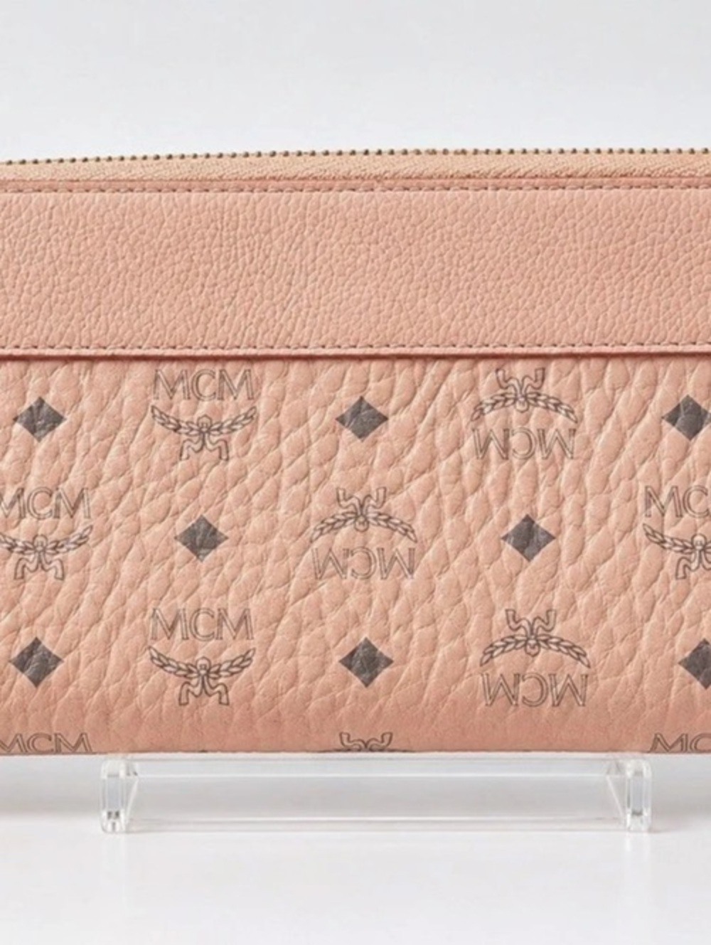 MCM Essential Original Visetos Zip Around Wallet in Powder Pink